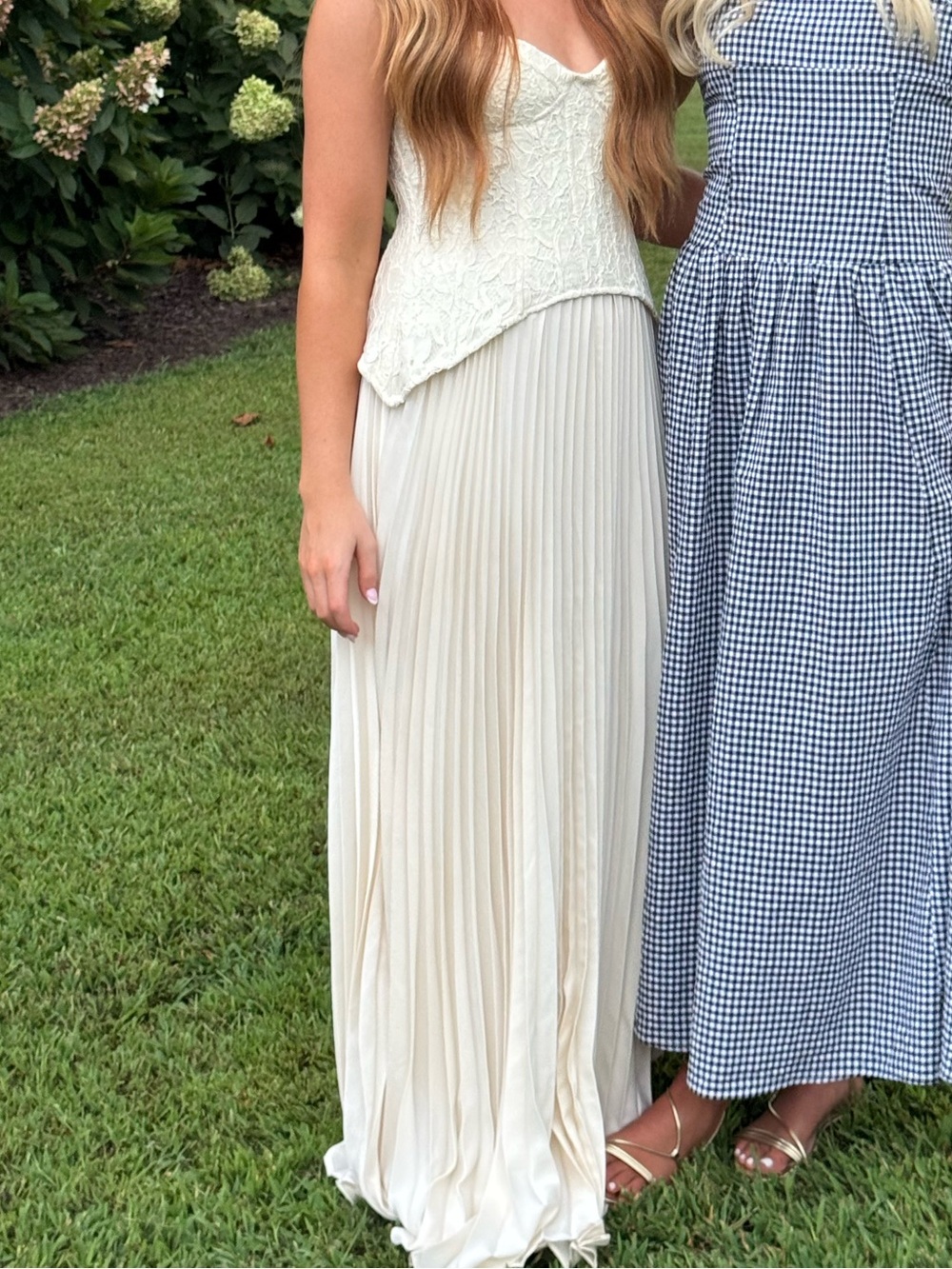 Fashion Nova Cream Pleated Maxi Dress